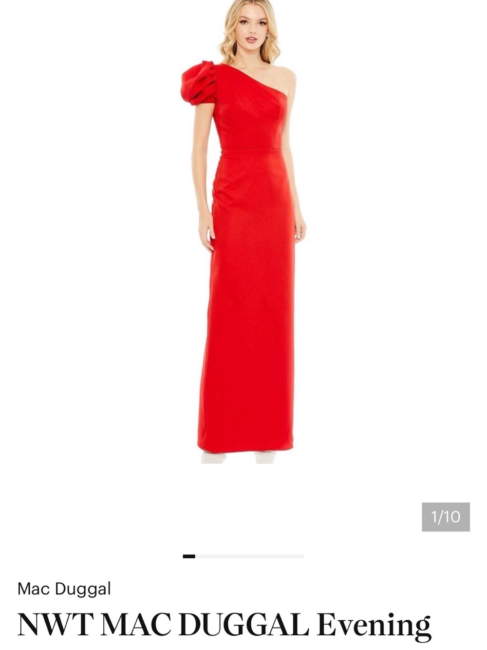 One-Shoulder Red Midi Dress with Statement Puff Sleeve